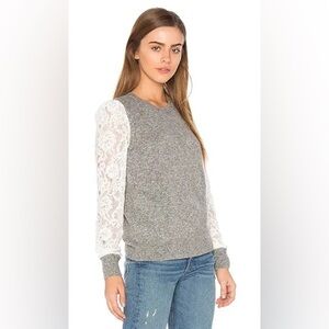 Rebecca Taylor Lace-Sleeve Pullover, Heather
Gray